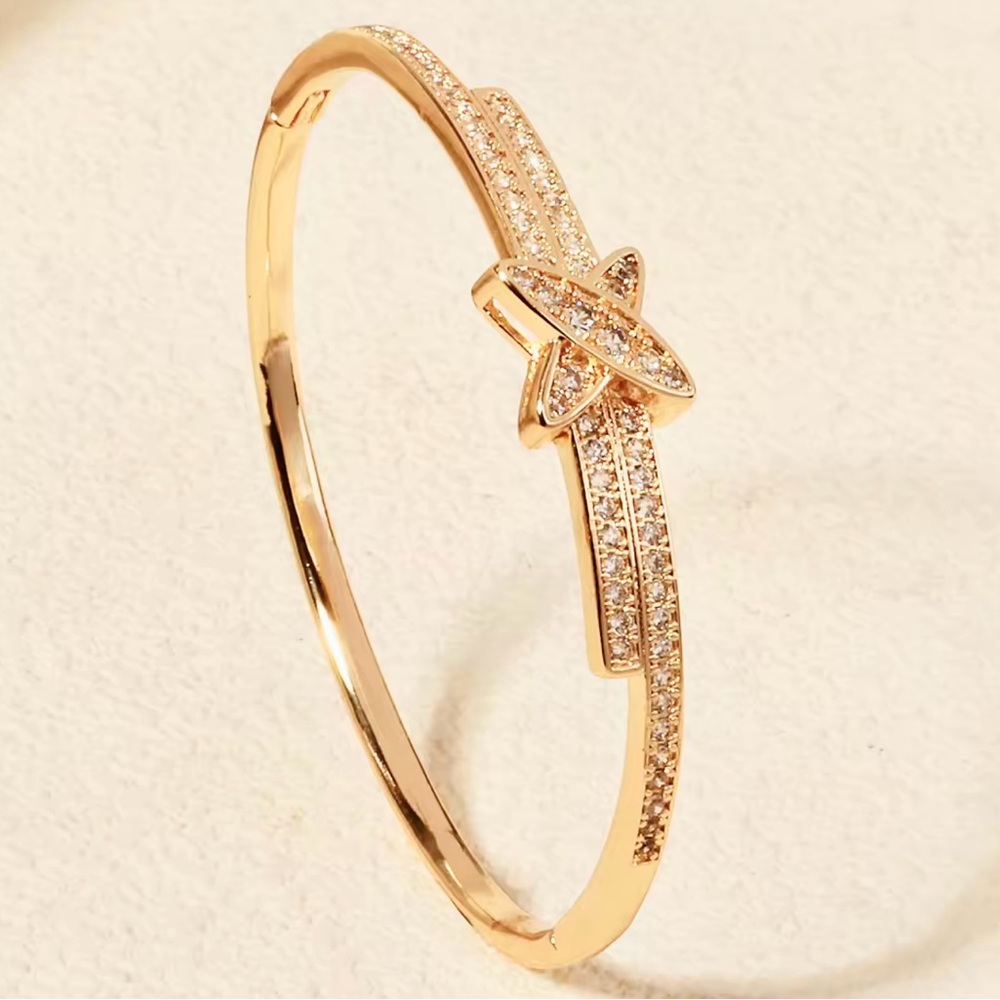 Gold Copper + Zirconium “X” Bangle Bracelet